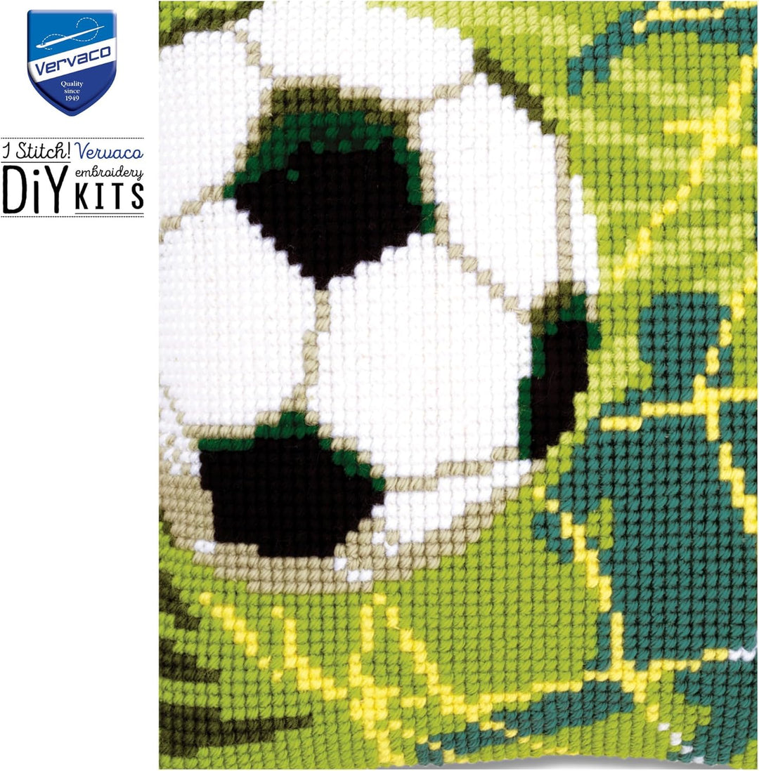Vervaco Fussball Kreuzstichkissen/Stickkissen vorgedruckt, Baumwolle, Mehrfarbig, 40 x 40 x 0.3 cm