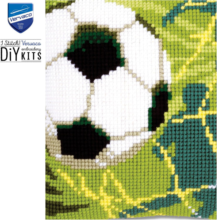 Vervaco Fussball Kreuzstichkissen/Stickkissen vorgedruckt, Baumwolle, Mehrfarbig, 40 x 40 x 0.3 cm