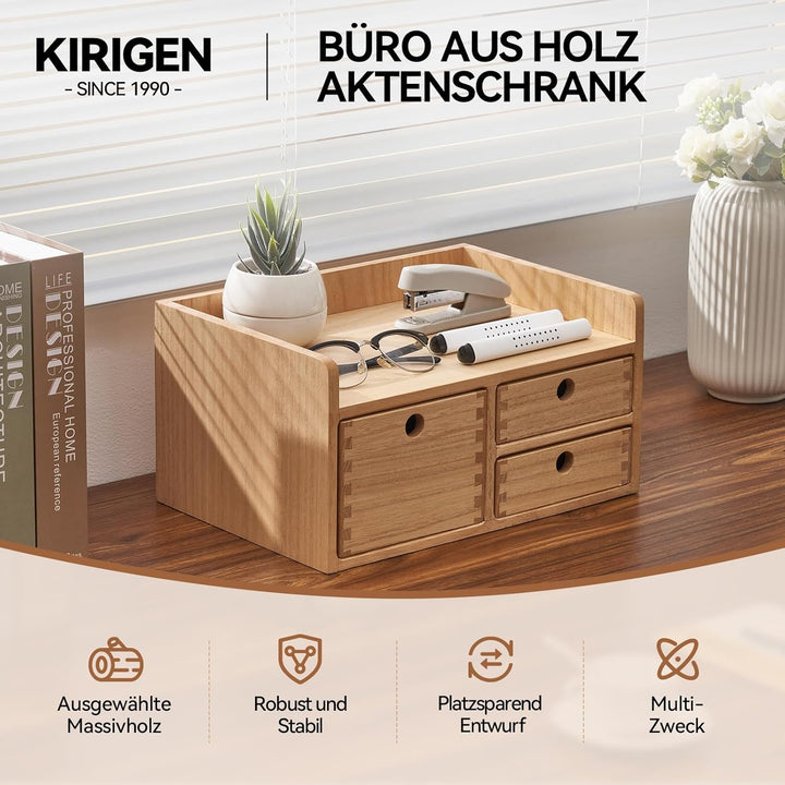 KIRIGEN Wood Desktop Organizer mit Schubladen Home Workspace Office Supplies Wooden Storage Box Shel