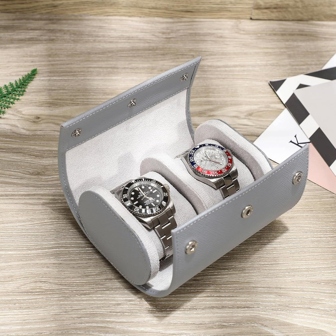 Hiram Uhrenkoffer aus echtem Leder für 2 Uhren, handgefertigt, echtes Saffiano-Leder, Reiseuhr, trag