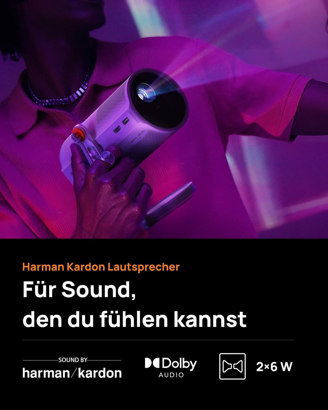 XGIMI MoGo 4 Laser Handy Beamer mit Akku, 550 ISO-Lumen, Outdoor Mini Projektor mit 360° Ständer, 2,