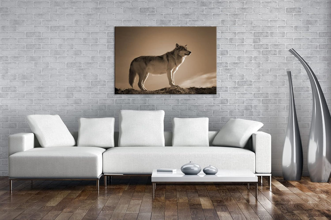 Der Wolf - das Raubtier des Waldes Format: 80x60 als Leinwand, Effekt: Sepia, Motiv fertig gerahmt a