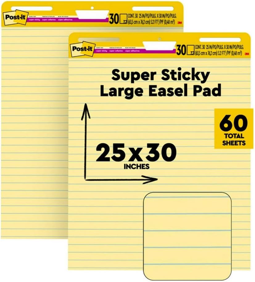 Post-it Super Sticky Staffelei-Block, 63,5 x 76,2 cm Blatt, gelbes Papier mit Linien, 30 Blatt/Block