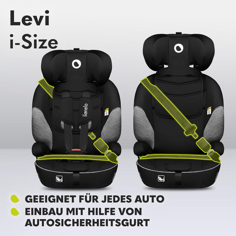 LIONELO LEVI I-SIZE 76-150 cm Kinderautositz, Gruppe 1 2 3, Seitenschutz, 10 Grad Kopfstützenverstel