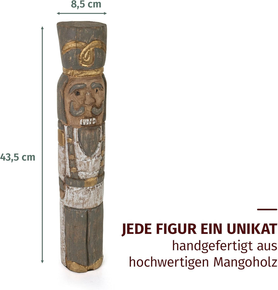 Moritz Nussknacker Holzfigur 43,5 cm handgefertigte Weihnachtsdekoration aus Mangoholz, geschnitzt u