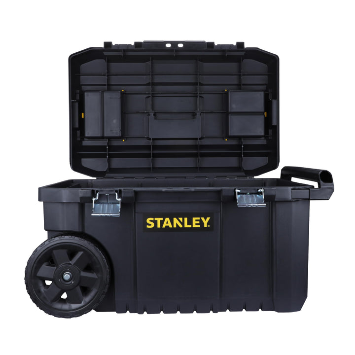 Stanley Essential Mobile Montagebox (50 L, Metallverschlüsse, Teleskopgriff, stabile Räder für schwe
