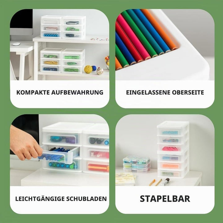 Iris Ohyama, Kunststoff-Aufbewahrungsturm, 3 kleine Schubladen, Weiss, Leicht zu öffnen, B6-Format,