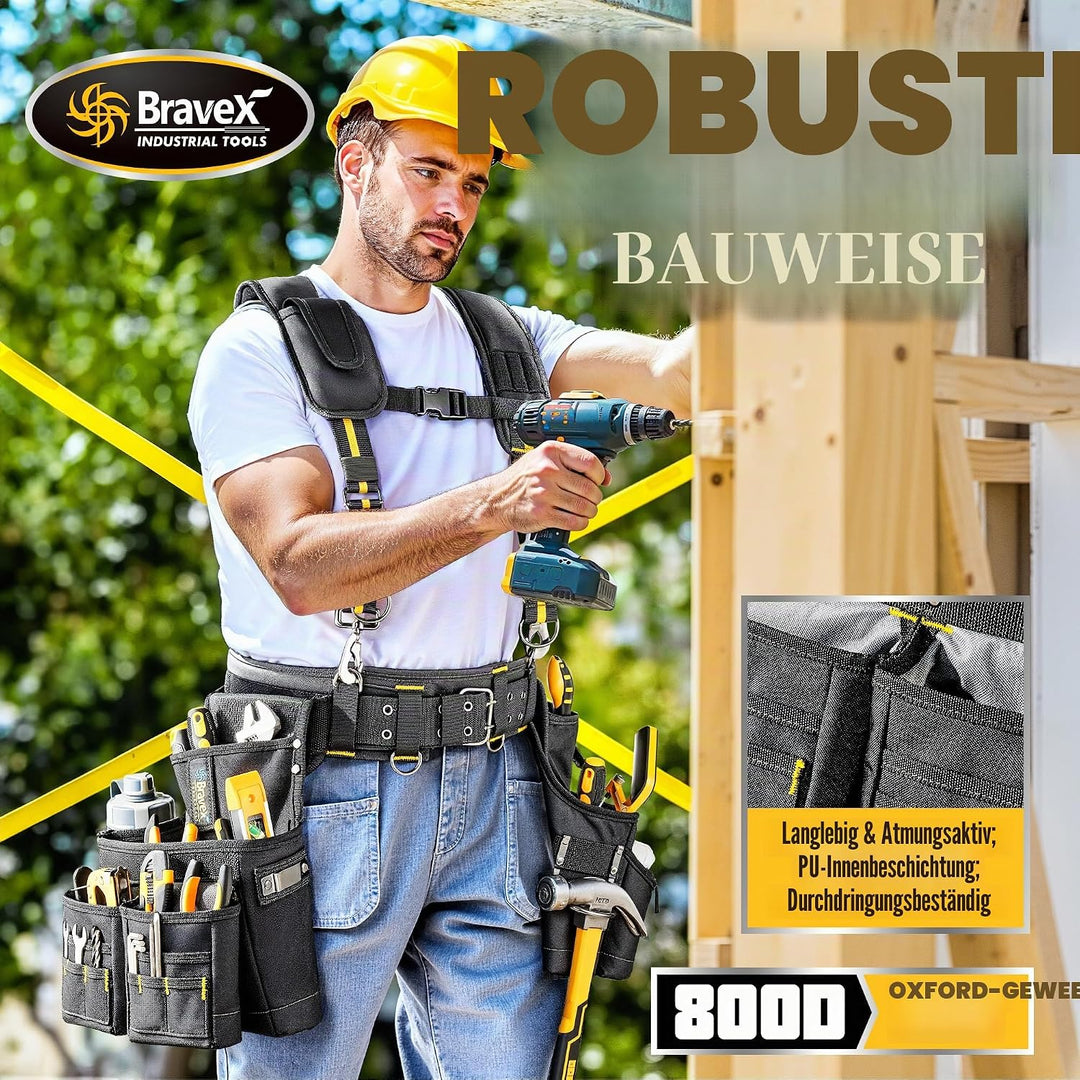 Bravex Tool Belt Suspenders - Pro Ultra Anti-wear 20 Bags Y-Style Tool Belts 5 Combo Apron Tool Pouc