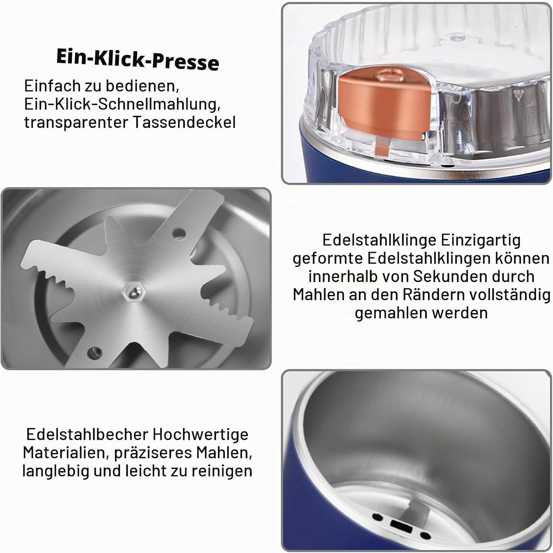 Vegena: Elektrische Kaffeemühle, Gewürzmühle, 300W, Edelstahlklinge, für Kaffeebohnen, Gewürze, Kräu