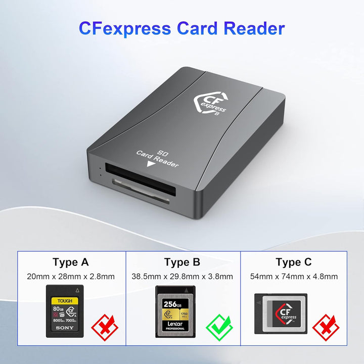 CFexpress / SD Kartenleser Typ B USB 3.2 Gen2 10 Gbit/s CFexpress Speicherkartenleser aus Aluminium