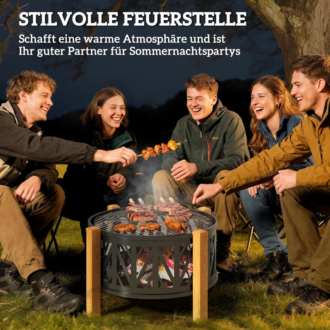 Outsunny 2-in-1 Feuerschale mit Grillrost Ø75 x 58 cm Feuerstelle mit Funkenschutz Schürhaken Feuers