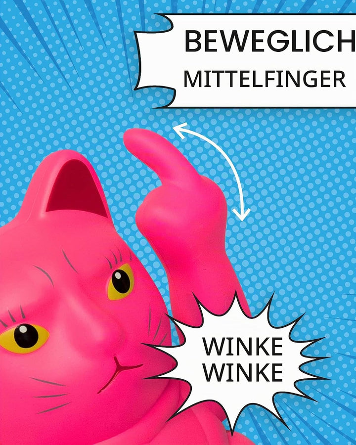ANGRY CAT - Winkekatze Lucky CAT - Lustige winkende Katze - japanische Winkkatze mit Stinkefinger -