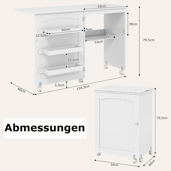 GIANTEX Nähtisch klappbar, Nähmaschinentisch auf Rollen, Nähtisch für Nähmaschine, Nähschrank Holz,
