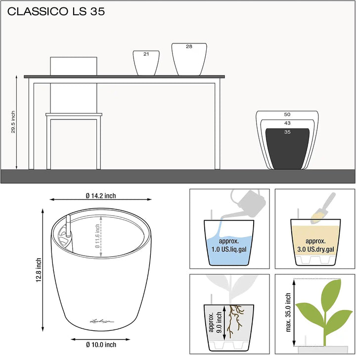 LECHUZA CLASSICO Premium LS 35 weiss hochglanz 16060 36x36x32.5 cm Weiss Hochglanz Einzel, 36x36x32.