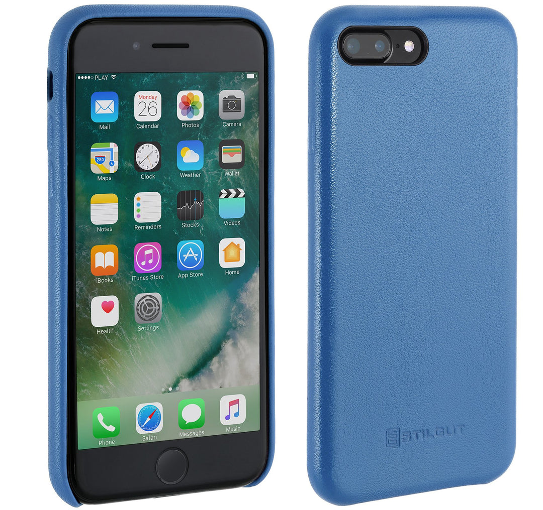 STILGUT Premium Hülle kompatibel mit iPhone 8 Plus/iPhone 7 Plus aus Nappaleder, Aquablau Aquablau N