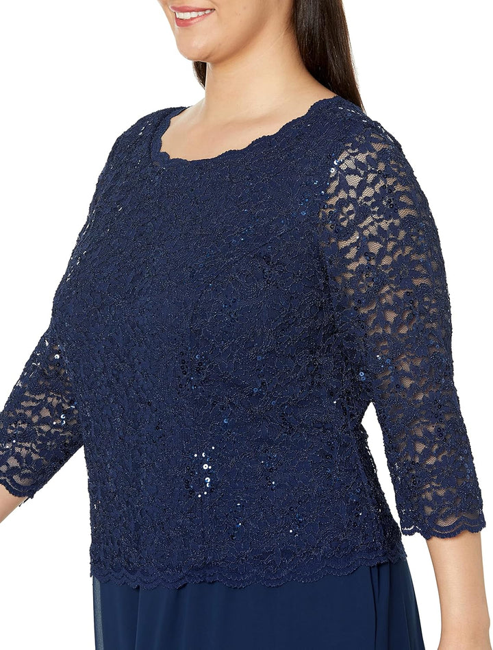 Alex Damen Tea Length Sequin Mock Dress (Petite and Regular) Kleid fr besondere Anlsse 38 3/4 Ärmel