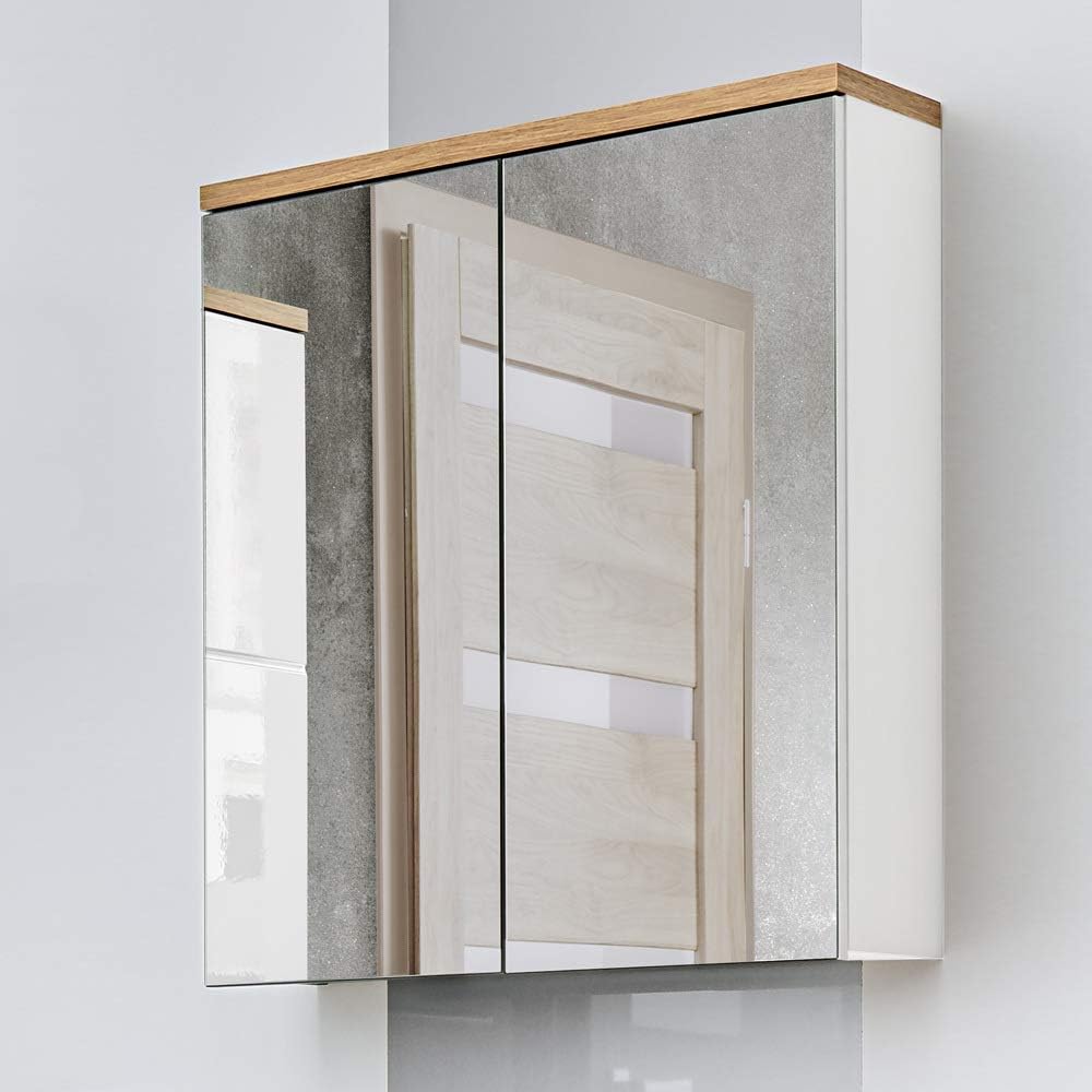 Lomadox Badezimmer Spiegelschrank 60cm weiss mit Wotaneiche, 2-türig, B/H/T: 60/70/20cm