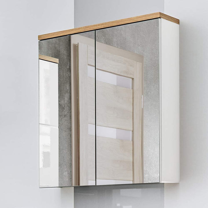 Lomadox Badezimmer Spiegelschrank 60cm weiss mit Wotaneiche, 2-türig, B/H/T: 60/70/20cm