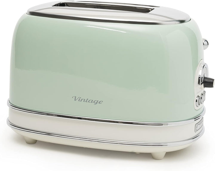 Ariete 155, Design-Toaster für 2 Scheiben, mit Zangen, 6 Toaststufen, 810 W, Creme/Grün & 2868 Vinta