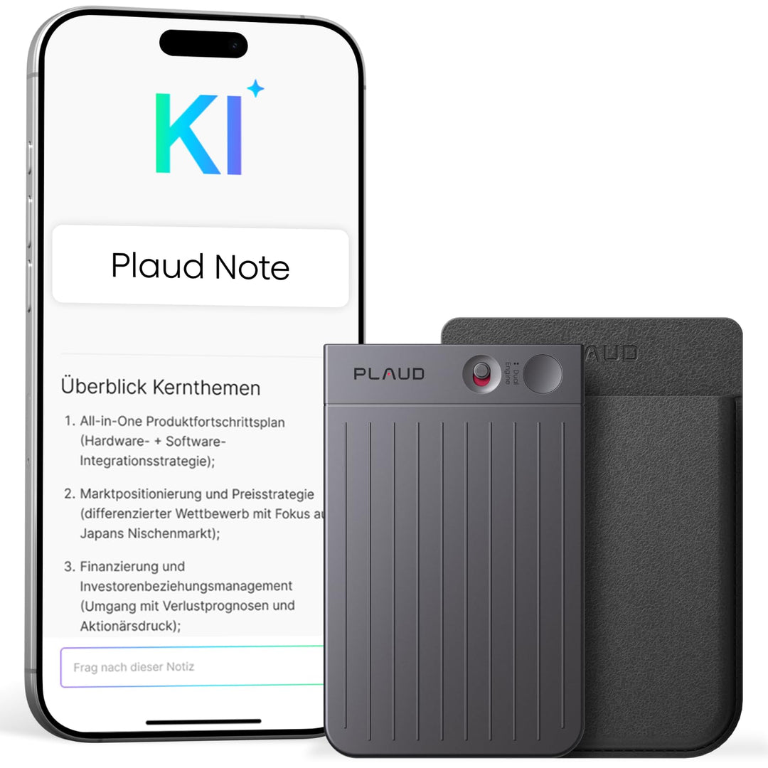 Plaud Note KI Digitales Diktiergerät mit Hülle - 64 GB Aufnahmegerät mit KI-Technologie zum Transkri