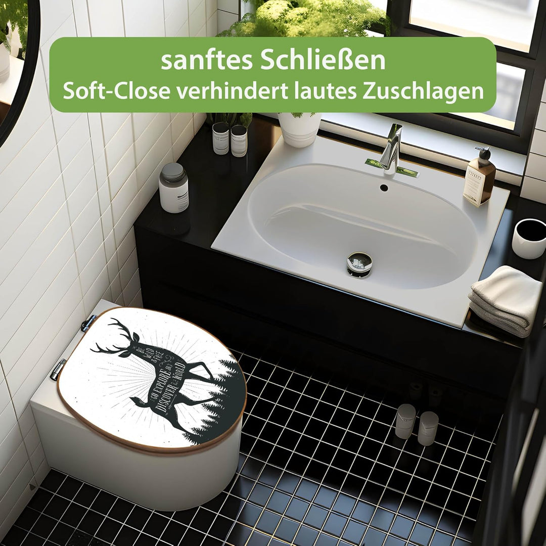 banjado Design WC Sitz Bambus Absenkautomatik 45,8x37,5cm - Toilettendeckel mit Absenkautomatik Holz