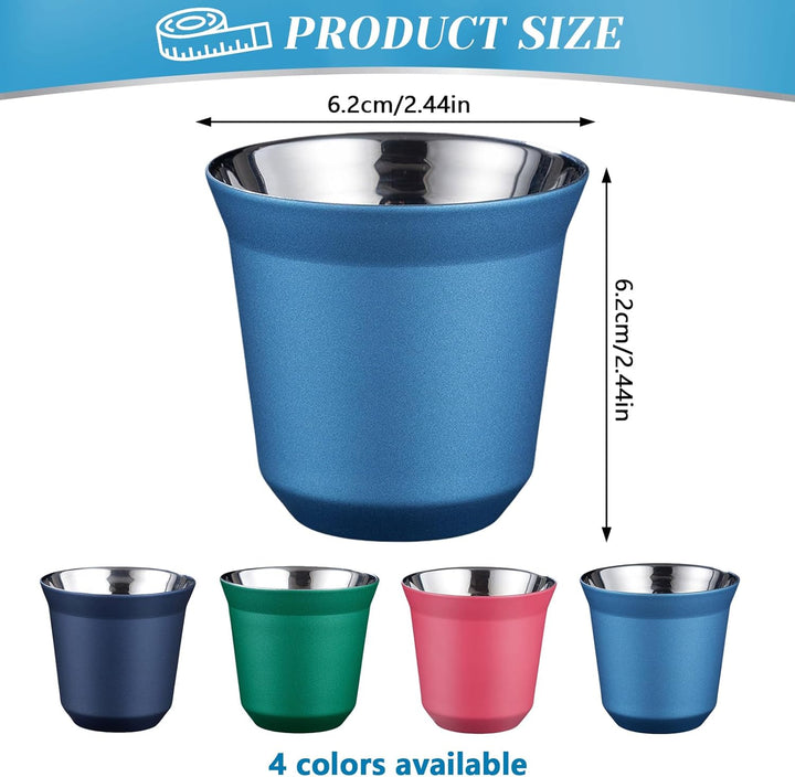 2er-Set Edelstahl Espressotassen Dickwandig, 80ml Espressotassen Aus Edelstahl, Espresso Tassen, Kaf