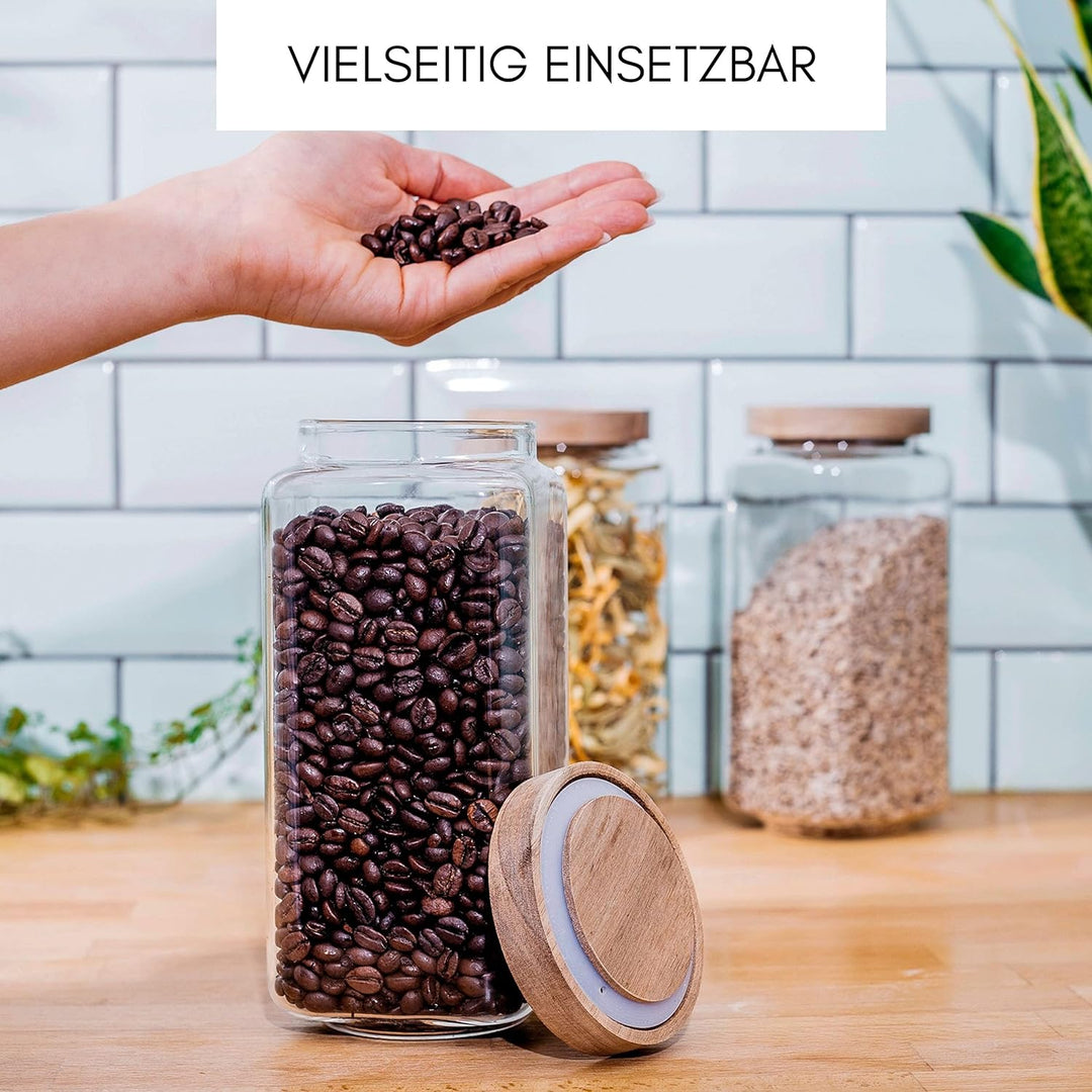 Econovo® Vorratsgläser eckig Set mit Deckel 1200ml (3-teilig) aus mundgeblasenem Borosilikatglas, st