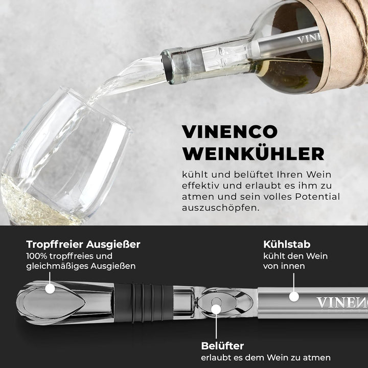 VINENCO Weinkühler Set, Flaschenkühler + Dekanter 3-in-1 Premium Wein Zubehör: Edelstahl Flaschen-We