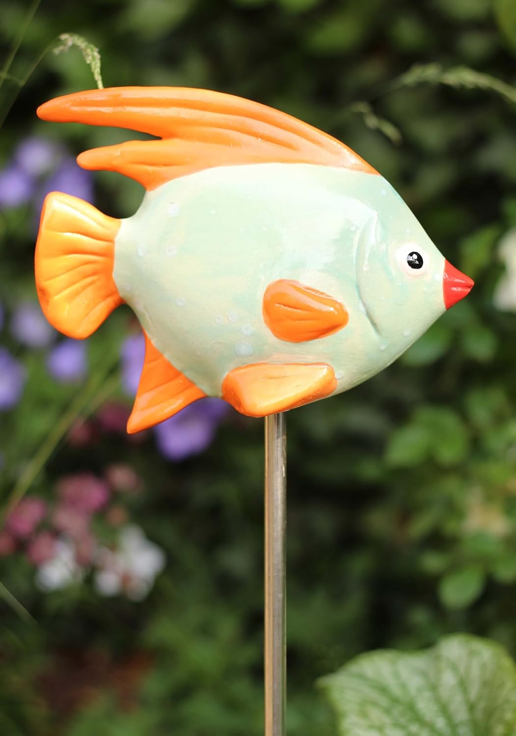 Gartenfigur Fisch aus Keramik Mint-Orange Gartendeko Gartendekoration Teichdeko, Mint-Orange