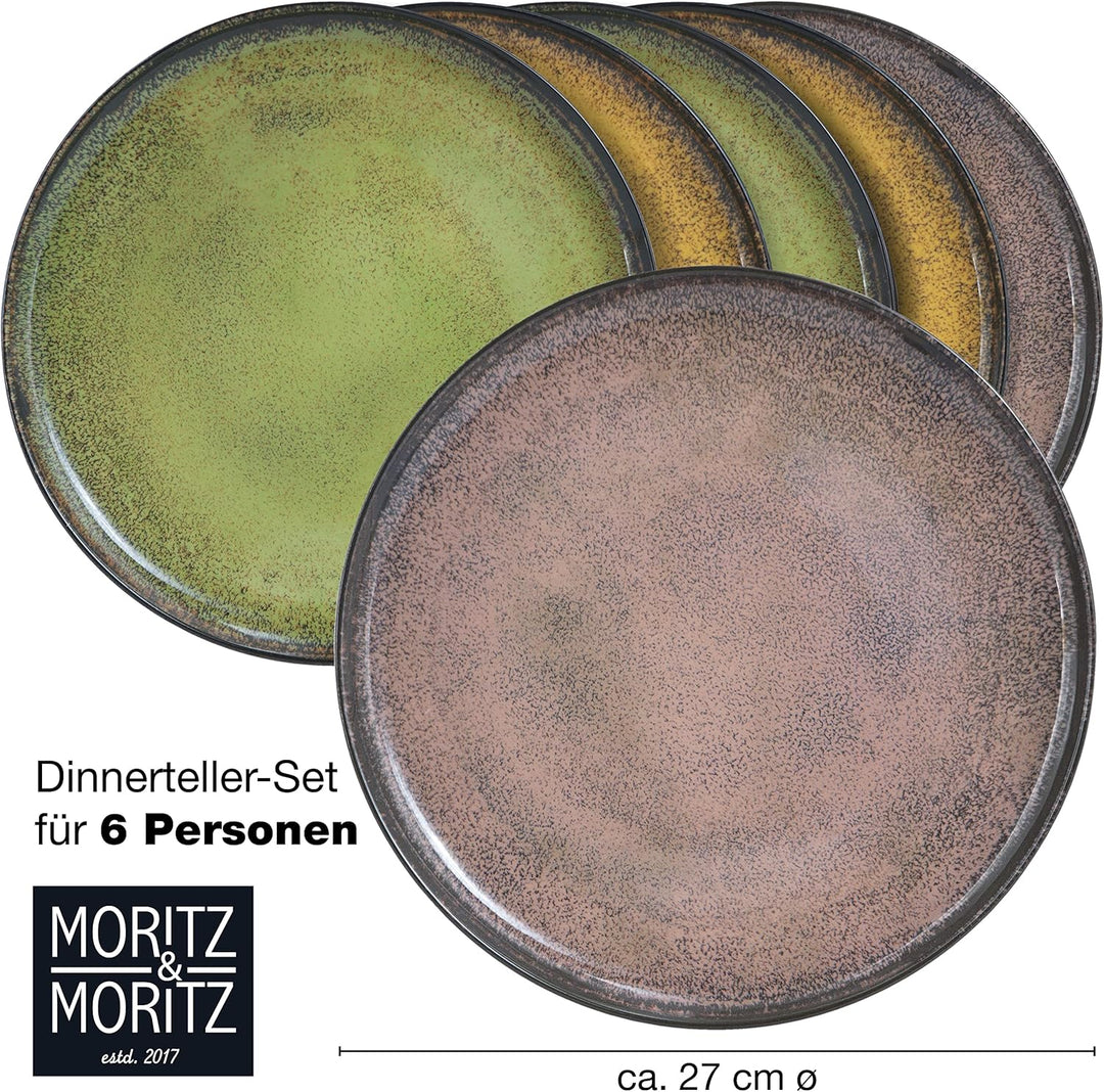 Moritz & Moritz VIDA 6er Dinner Teller Set Gelb-Grün-Rosa - Dinnerteller für 6 Personen - Porzellan