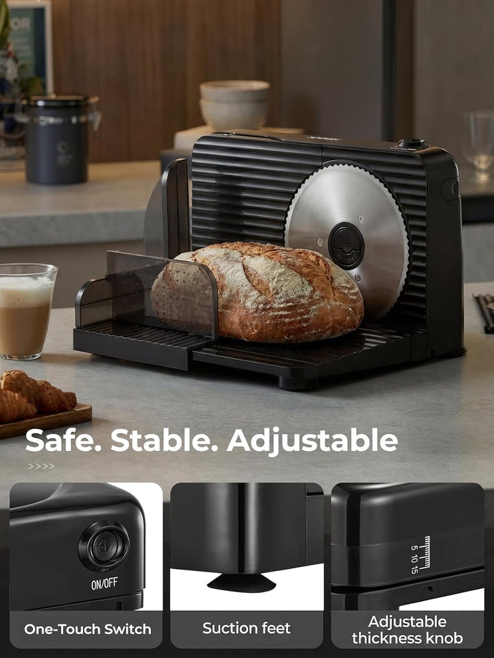 FOHERE Allesschneider Elektrisch,Klappbare Brotschneidemaschine Mit 2 Edelstahlklingen, Schnittstärk