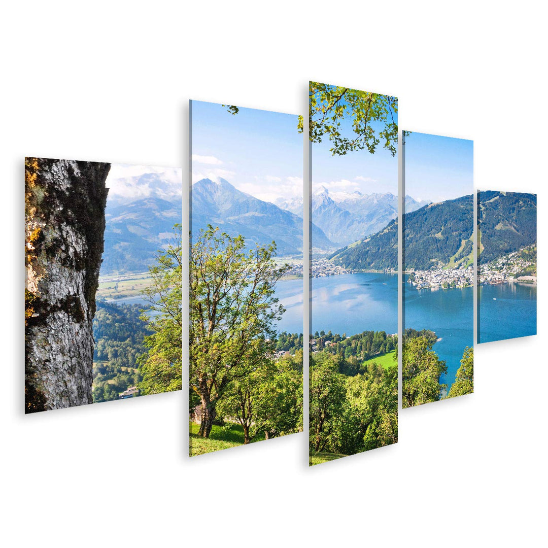 Bild Bilder auf Leinwand Schöne Landschaft mit Alpen und Bergsee in Zell am See, Österreich Wandbild