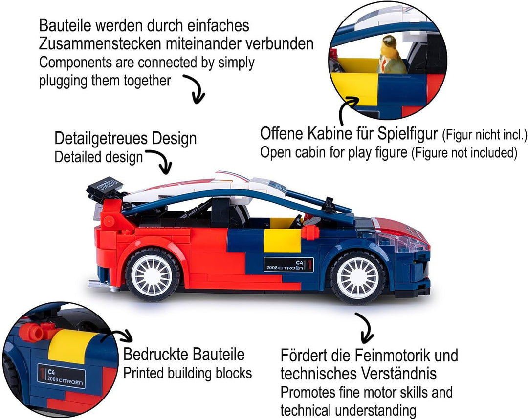 JAMARA 402872 CADA 2008 Citroën C4 WRC 1:24 Bricks, Kids Spielzeugauto, Sport Rennwagen für Kinder a