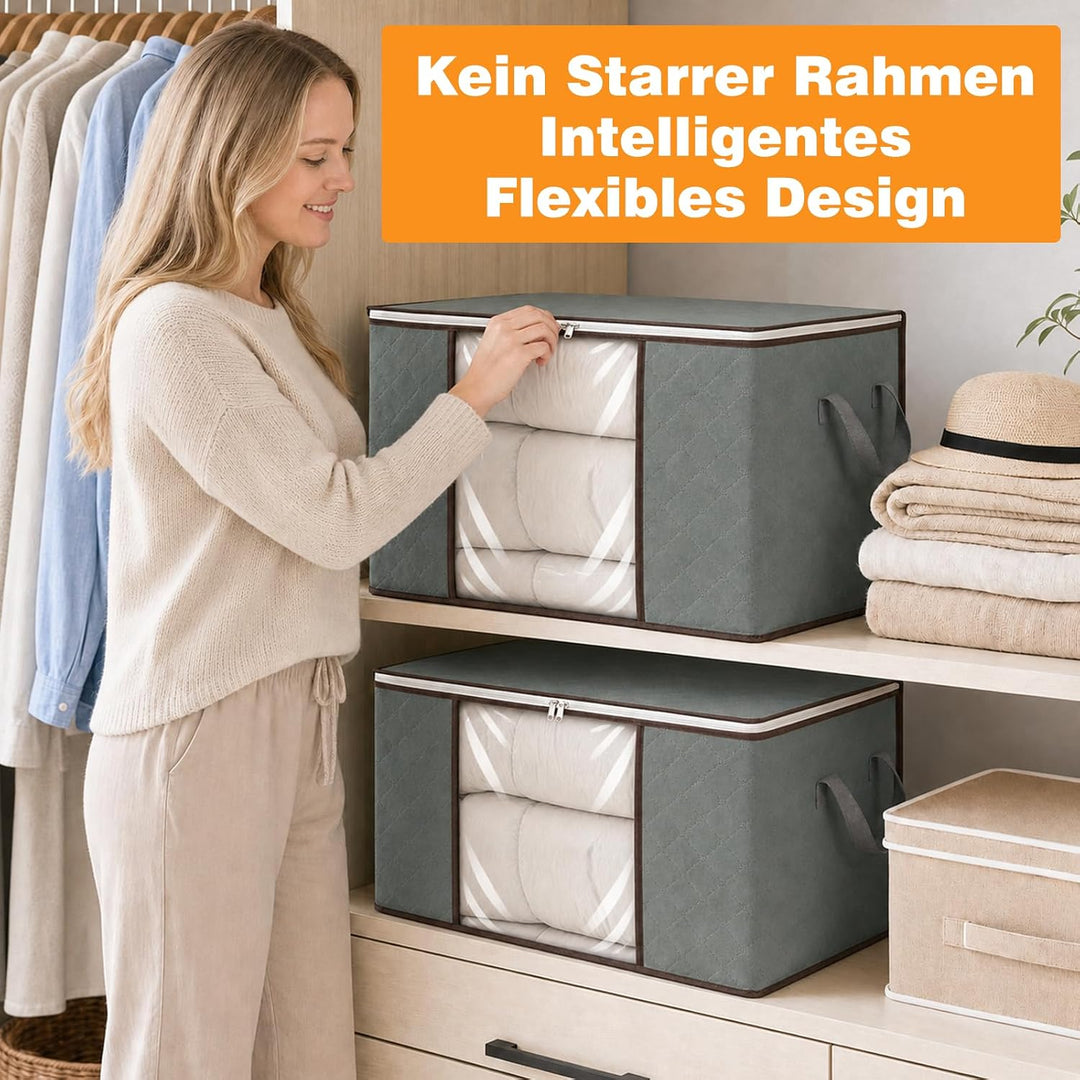 RICHER HOUSE 6 Stück 63L Aufbewahrungstasche, Gross Aufbewahrungsbox mit Deckel, Faltbare Kleiderauf