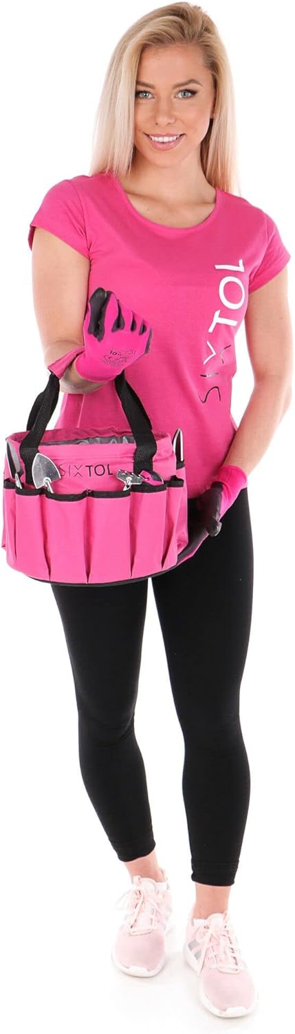 SIXTOL Garden PINK 10 Gartenwerkzeug Set | 10 STK. Garten Zubehör aus Edelstahl | Praktische Gartent