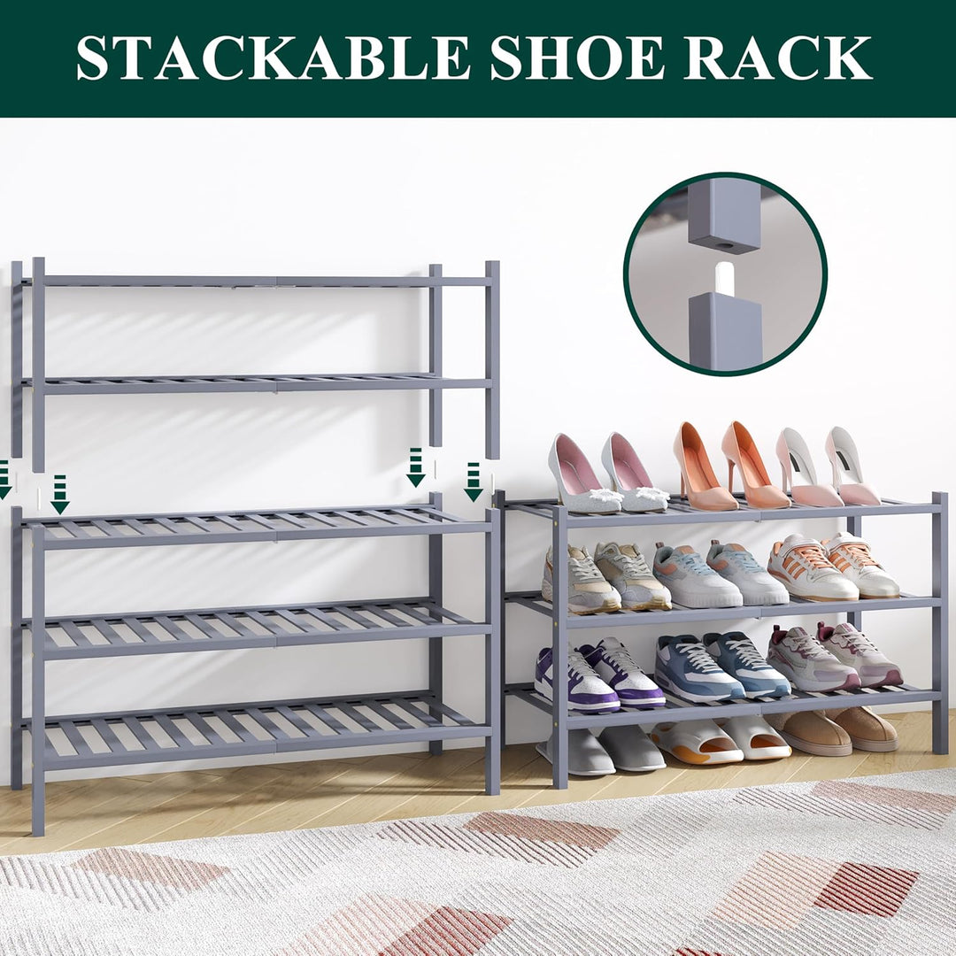 smiry Schuhregal aus Bambus, Schuhregal Platzsparend mit 3 Ebenen, Erweiterbar Stapelbar Shoe Rack,