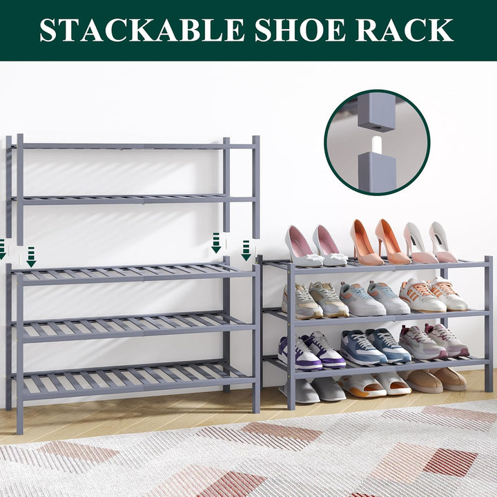 smiry Schuhregal aus Bambus, Schuhregal Platzsparend mit 3 Ebenen, Erweiterbar Stapelbar Shoe Rack,