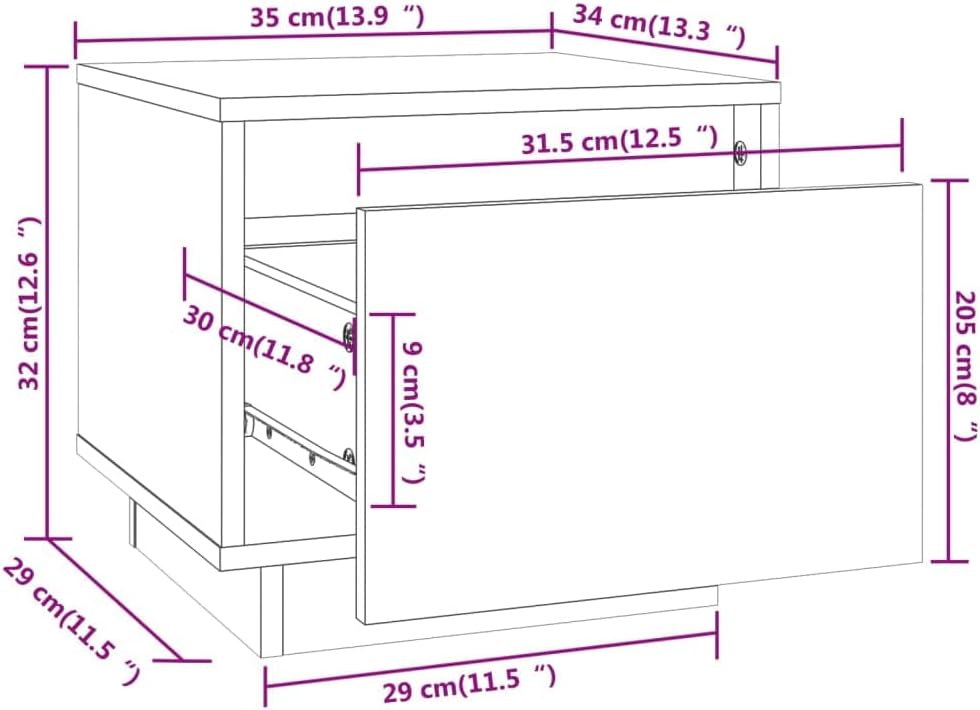 Bedside Table Nachtkonsole Beistelltisch mit Stauraum Night Stand Nachttisch Weiss 35x34x32 cm Massi