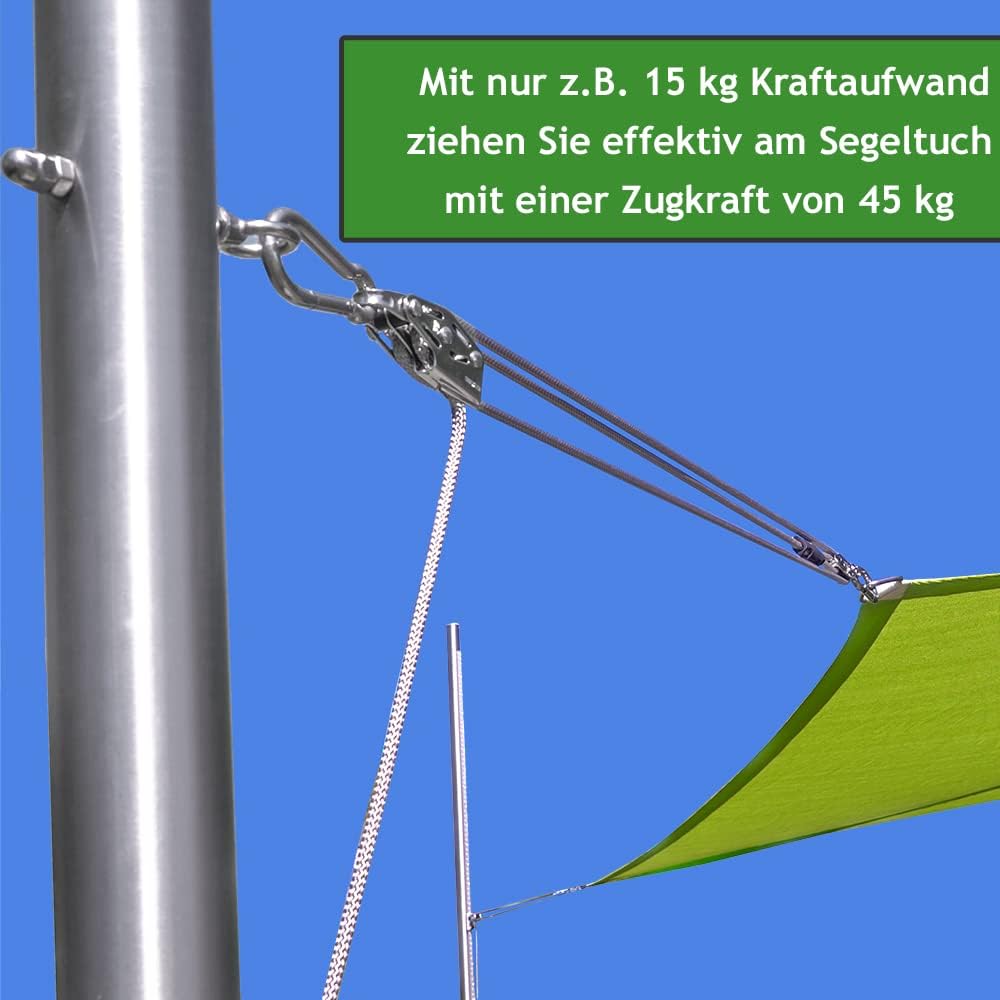 Pina DESIGN seit 1979 - Sonnensegel 3-Fach Flaschenzug Set - mastseitig, für Sonnensegel Stangen/Pro