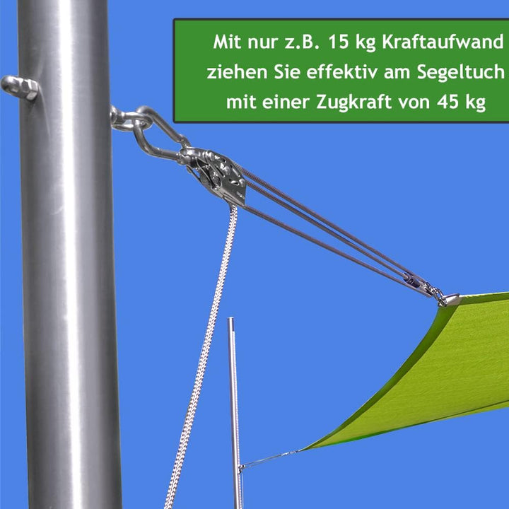 Pina DESIGN seit 1979 - Sonnensegel 3-Fach Flaschenzug Set - mastseitig, für Sonnensegel Stangen/Pro