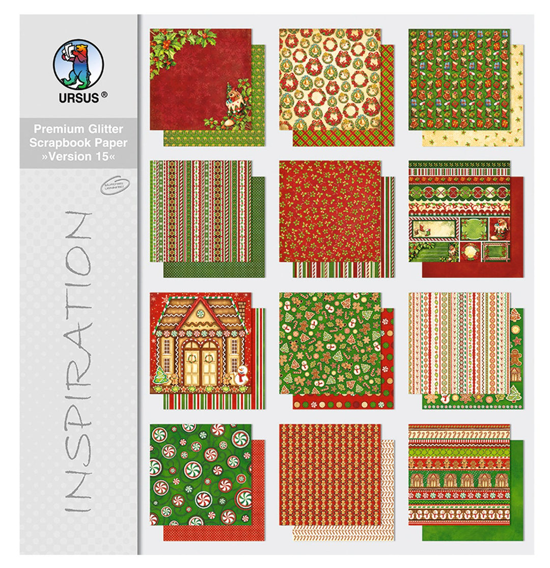 Ursus 71710099 - Premium Glitter Scrapbook paper Block, Version 15, ca. 30,5 x 30,5 cm, 190 g/qm, 12