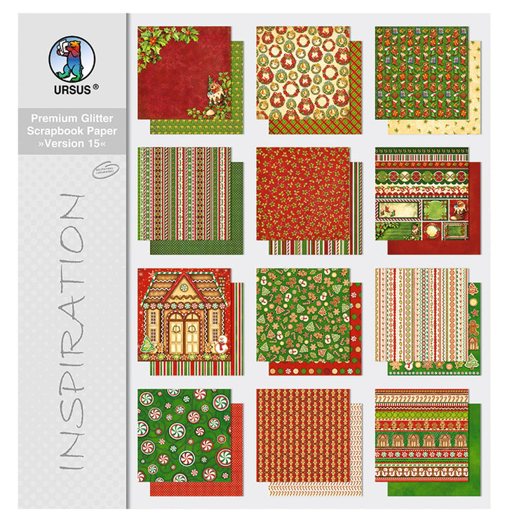 Ursus 71710099 - Premium Glitter Scrapbook paper Block, Version 15, ca. 30,5 x 30,5 cm, 190 g/qm, 12