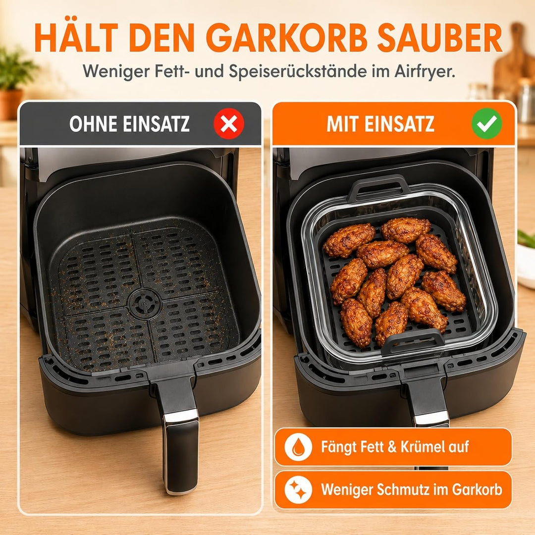 Glas Auflaufform für Airfryer passend für Ninja AF400EU DZ400EU AF500EU – Heissluftfritteuse Zubehör