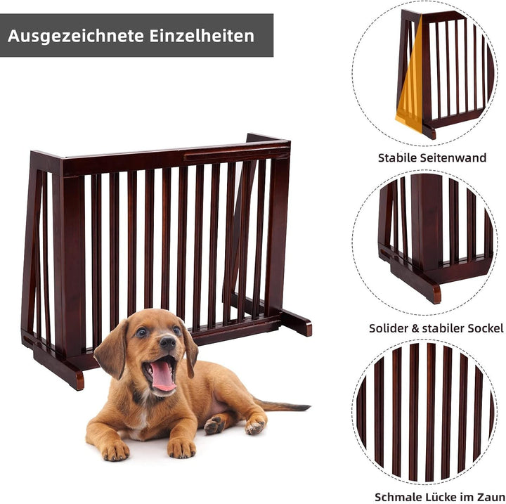 GYMAX Freistehendes Absperrgitter Holz, 140-203 cm einziehbares Haustiergitter, Hundegitter mit 2 St