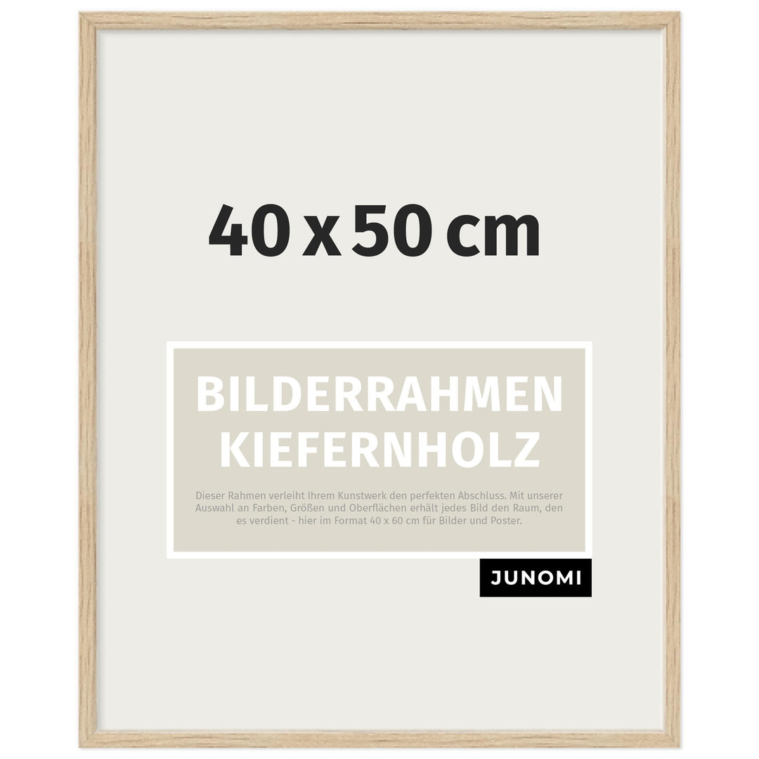 JUNOMI® Bilderrahmen 40 x 50 cm Holz | Farbe Eiche | Bilderrahmen Eiche mit bruchsicherem Acryl-Glas