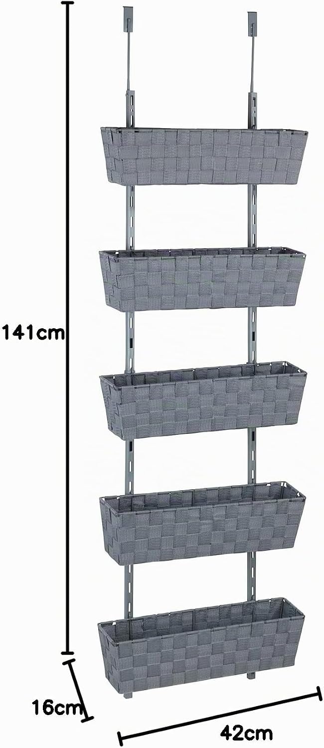 WENKO Türregal Adria 5 Etagen - Einhängeregal, 5 Etagen, pulverbeschichtetes Metall, 42 x 141 x 16 c