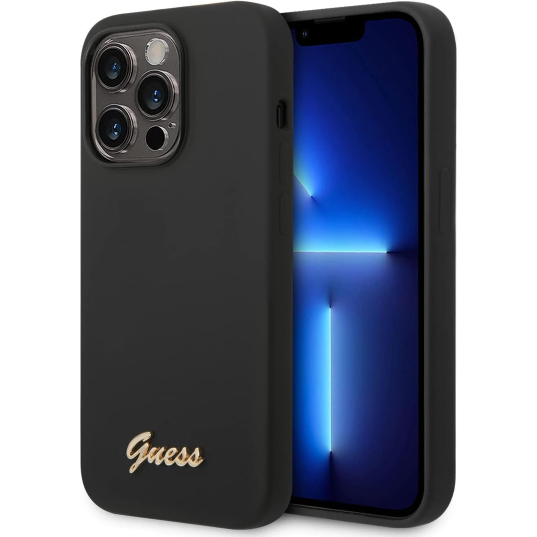 Guess GUHCP14LSLSMK hülle für iPhone 14 Pro 6,1" schwarz/Black Hard case Silicone Vintage Gold Logo