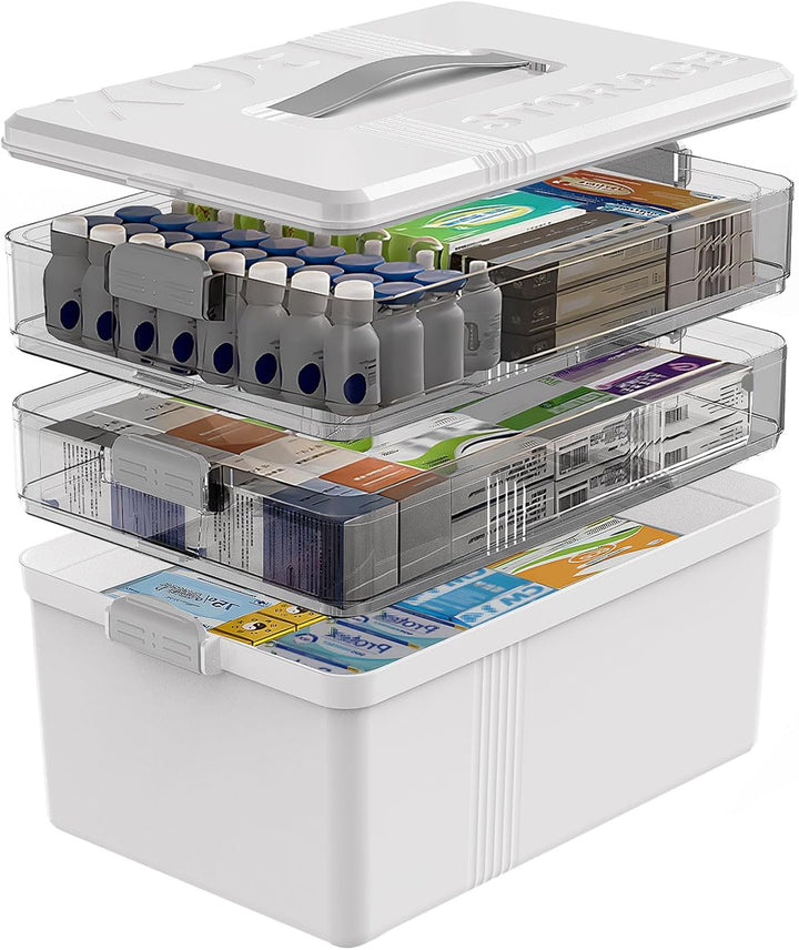 3-stöckige Medikamenten Aufbewahrung Grosse Kapazität Medikamenten Organizer mit Griff, Kunststoff H