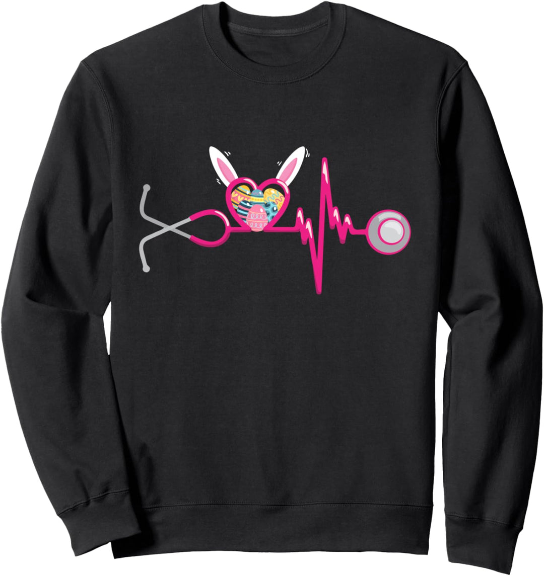 Nurse - Easter Day - Heartbeat Stethoscope Shape Bunny Ears Sweatshirt