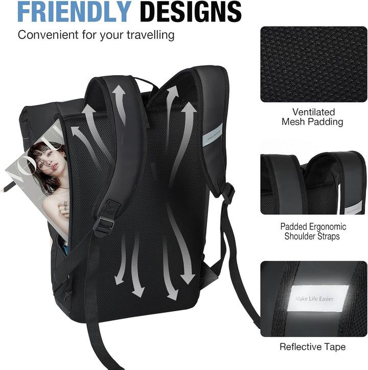 Lekeinchi Rolltop Rucksack Damen & Herren, Elegant Laptop Rucksack Wasserdicht mit 17 Zoll Laptopfac